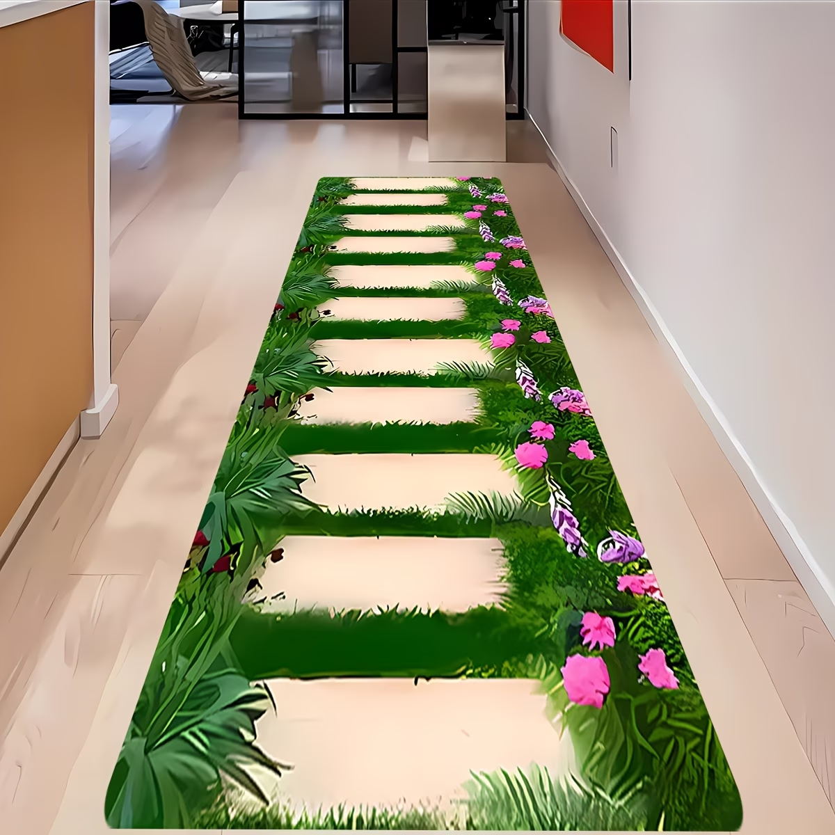 Commercial Printing Services - Runner Rug Green Plant Stone Step